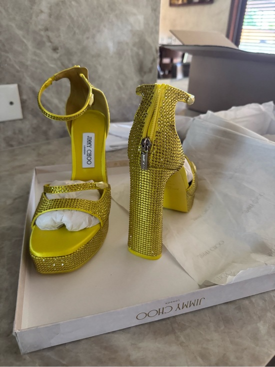 Jimmy Choo Shoes - Jimmy Choo Yellow Crystal Embellished Platform Heels